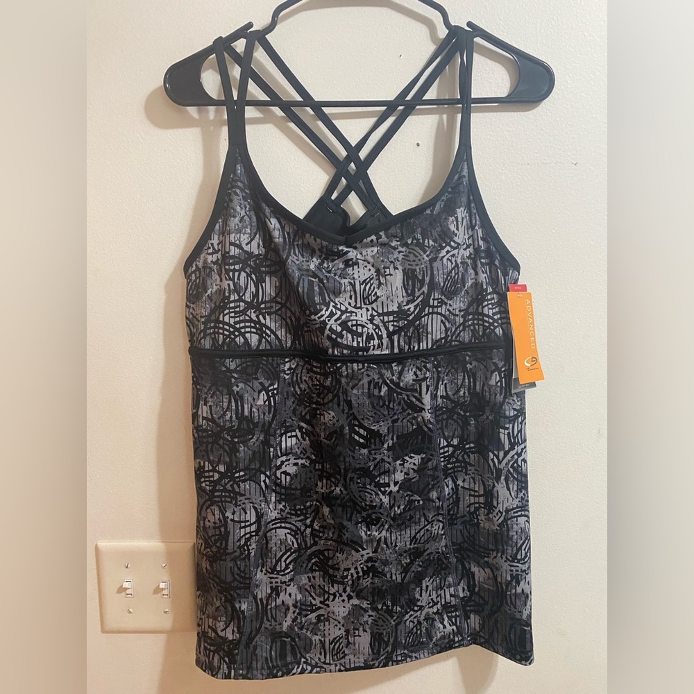 Champion Duo Dry Max Black and Grey Line Print XL Bra Built in Tank Top